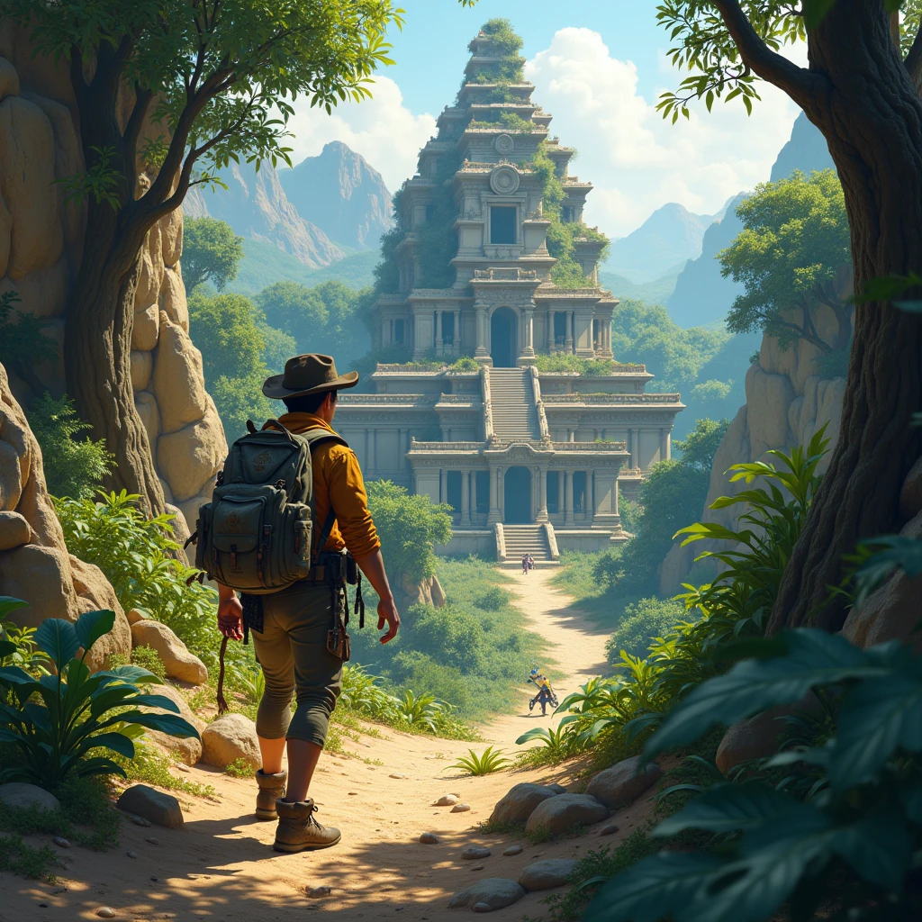 Traveling through arid deserts and inhospitable mountains, she faced extreme conditions, But he didn't give up. Following the clues, arrived at an ancient temple hidden deep in the jungle.
