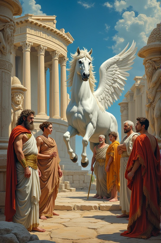 Create a canvas about ancient Greece with some gods, a pegasus and among other things