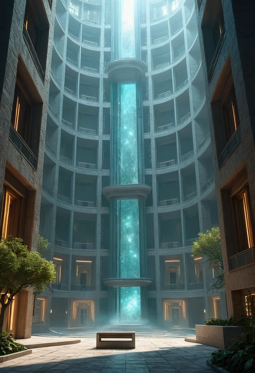 A grand, white architectural structure with thousands of occupants, each room adorned with glowing lights, hosting a lavish with over three hundred women inside, photorealistic, cinematic lighting, intricate details, luxurious interior design, grand scale, dramatic atmosphere, elegant and sophisticated