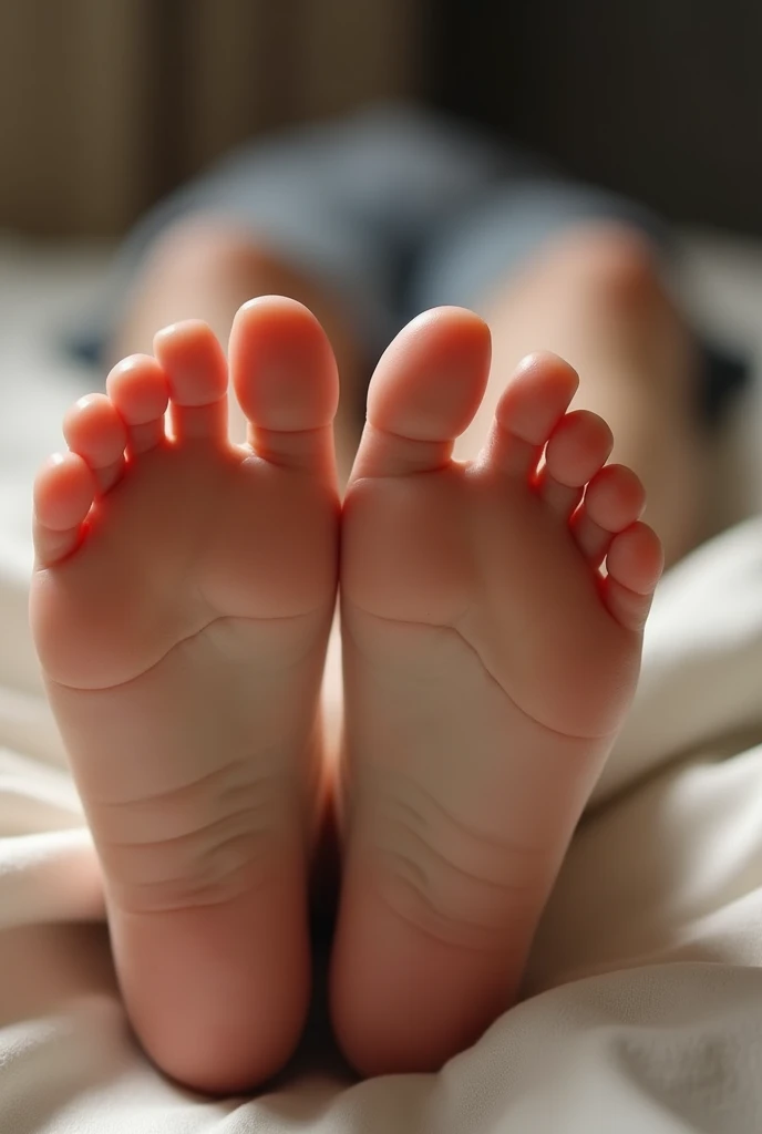 mother show soles feet of son, foot focus, soles focus, toes