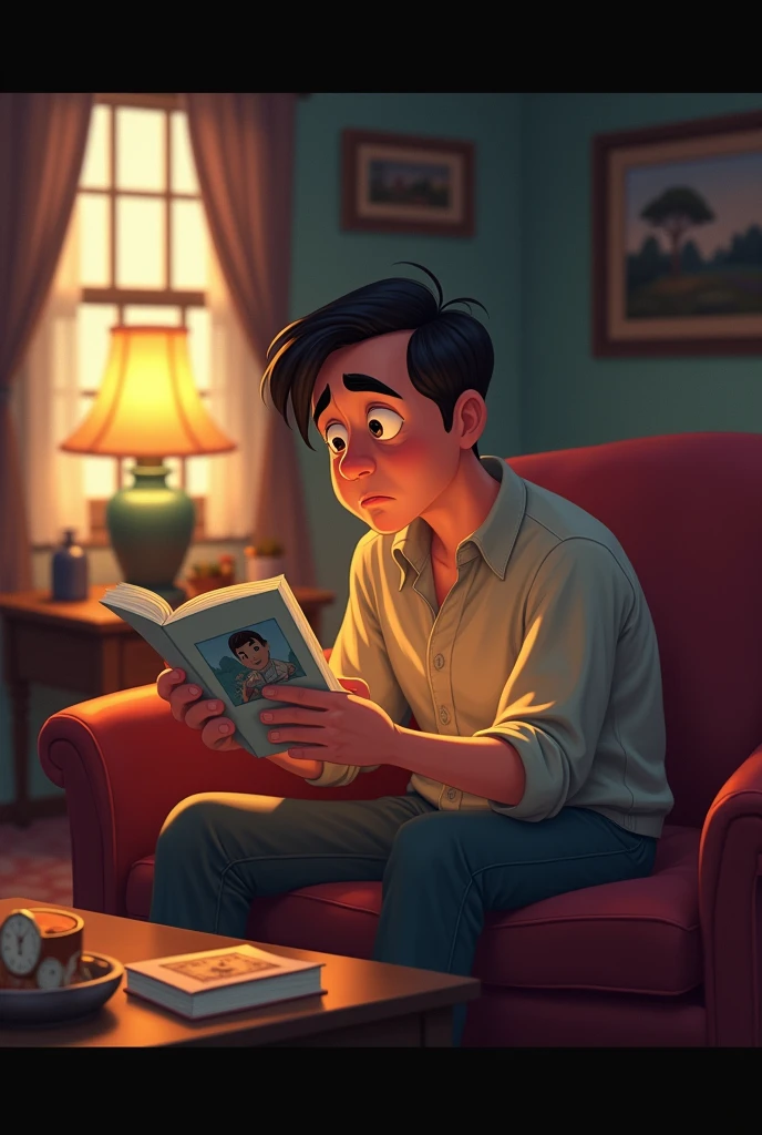 Disney-style poster, from dad, seeing, a picture, sad, living room, from your house