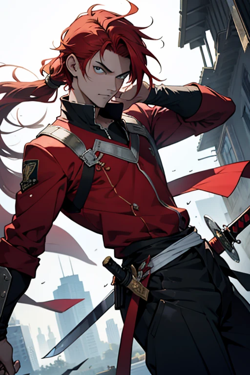 score up_9,score up_8,score up_7,source_anime,retoro,masterpiece,best quality,super fine illustration,super detailed,8k,BREAKmale,18 yo,red hair,sword master,red mantle,holding_sword,cool cool cool,sharp eyes,8k,perfect hands,perfect body,perfect face,sharp eyes,BREAK city,detailed background,beautiful background,