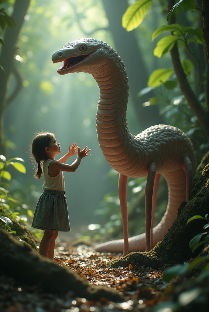 Atretochoana eiselti, snake look alike penis, girl trying to catch, realistic,