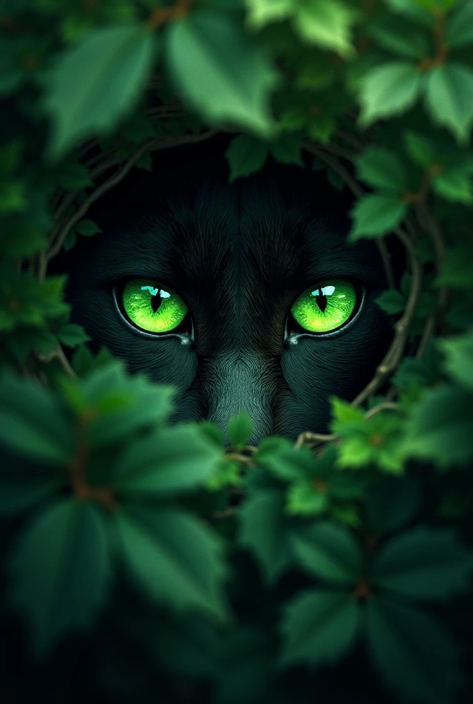 Green eyes looking out of a bush
