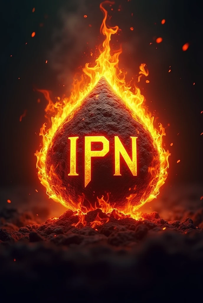 Logo of the National Polytechnic Institute (IPN) from Mexico of incandescent stone in flames