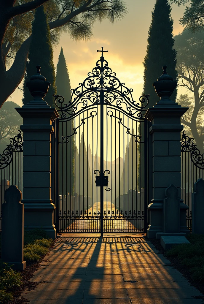 Create a striking image focused on a Los Rosales funeral home cemetery that can be used to add data from a commercial advisor, If it is something business, use dark brown yellow and white colors.