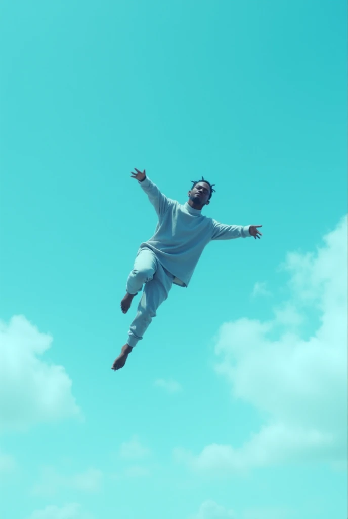 Travis scott, Jacques Berman Webster flying prone, and leave your legs up with the color of the blue sky 



