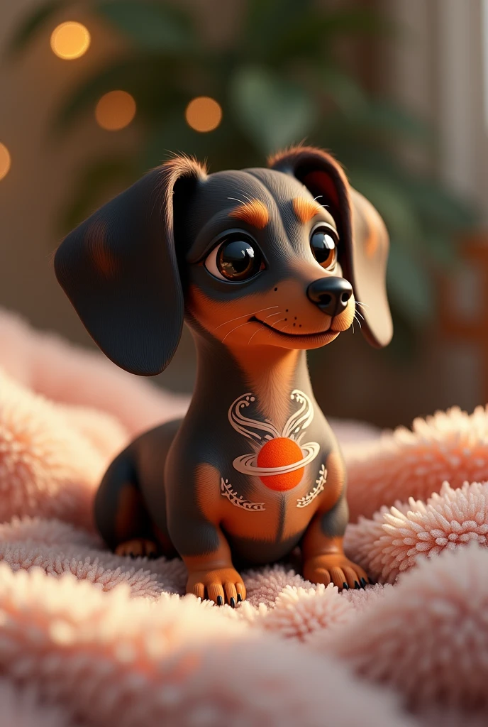 Miniature Dachshund named Venus mixed with planet Venus tattoo shape