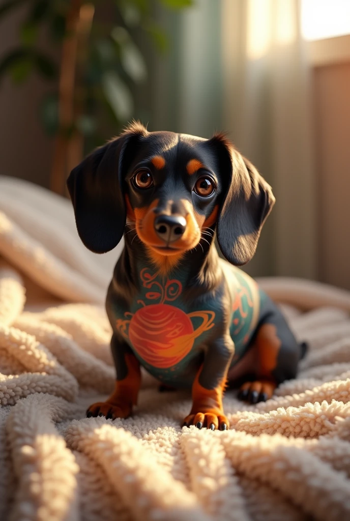 Miniature Dachshund named Venus mixed with planet Venus tattoo shape