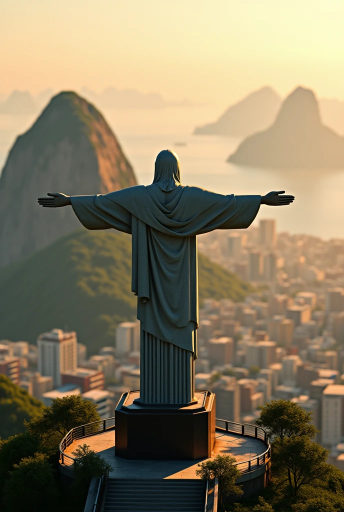Background of Rio de Janeiro with Christ the Redeemer closer to the screen with a discreet background