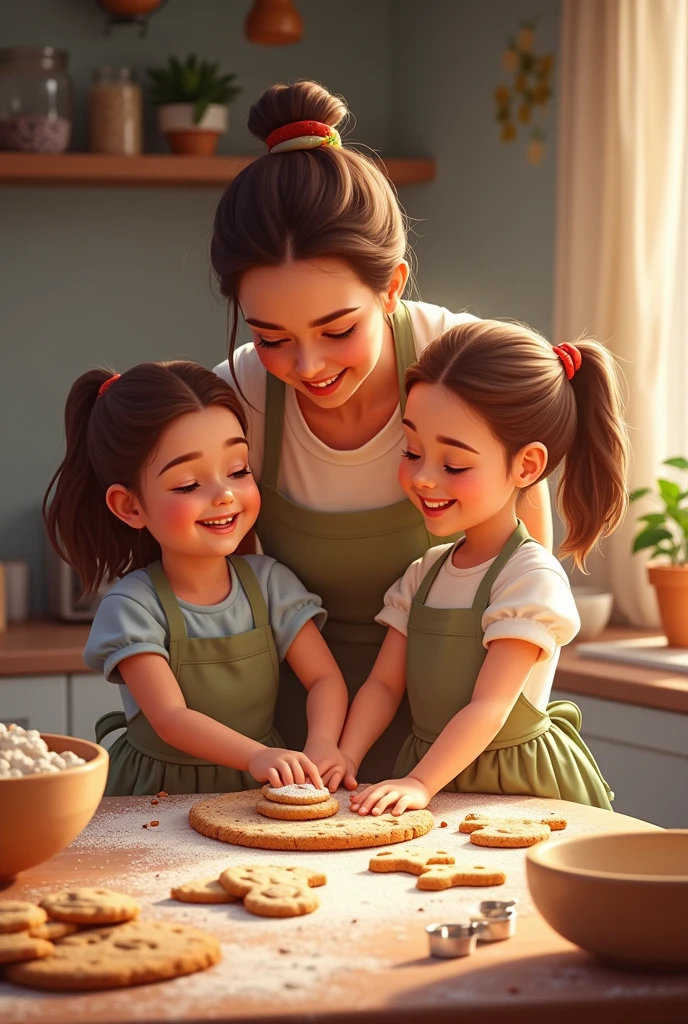 Mom bakes cookies with the girls