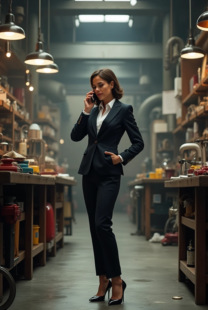 bussienss woman taking a phonecall in a workshop