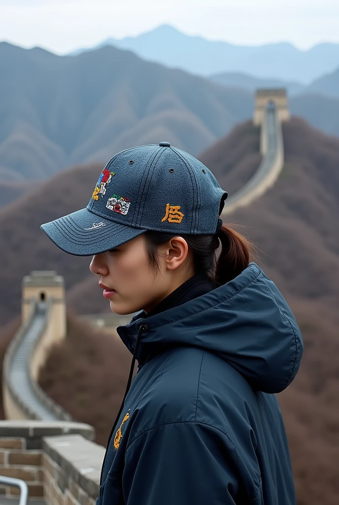 Baseball hat, Great Wall china, front side, embroidered
