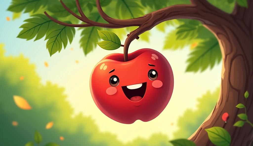 A is for Apple create a wonderful cartoon apple hanging in a branch