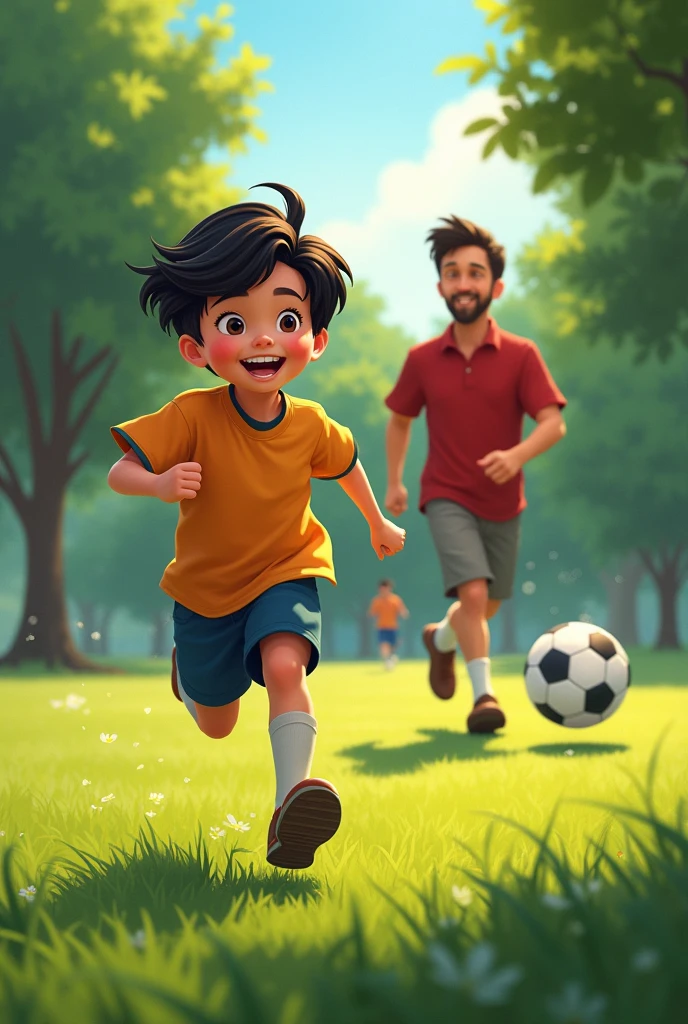 poster, type, Disney, from dad, hair, dark, son, playing, Celebrating, Soccer, in Park 