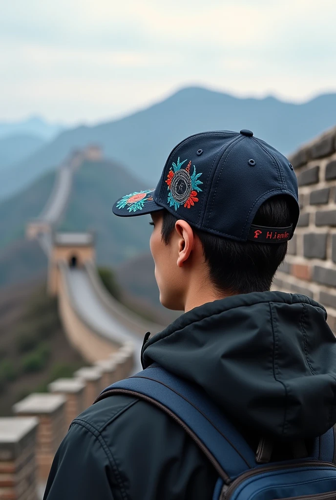 Baseball hat, Great Wall china, front side, embroidered