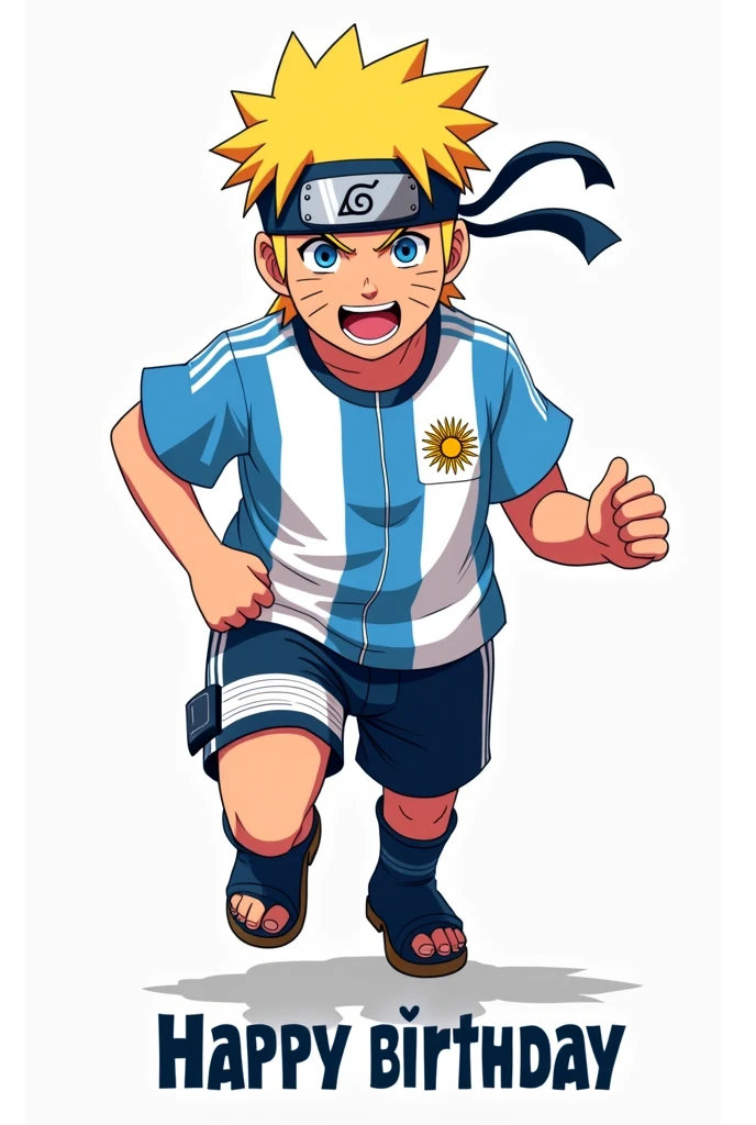 Narruto with the Argentine shirt with a white background and below he says happy birthday in Spanish