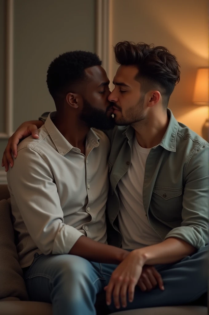Black man and Asian man on lap