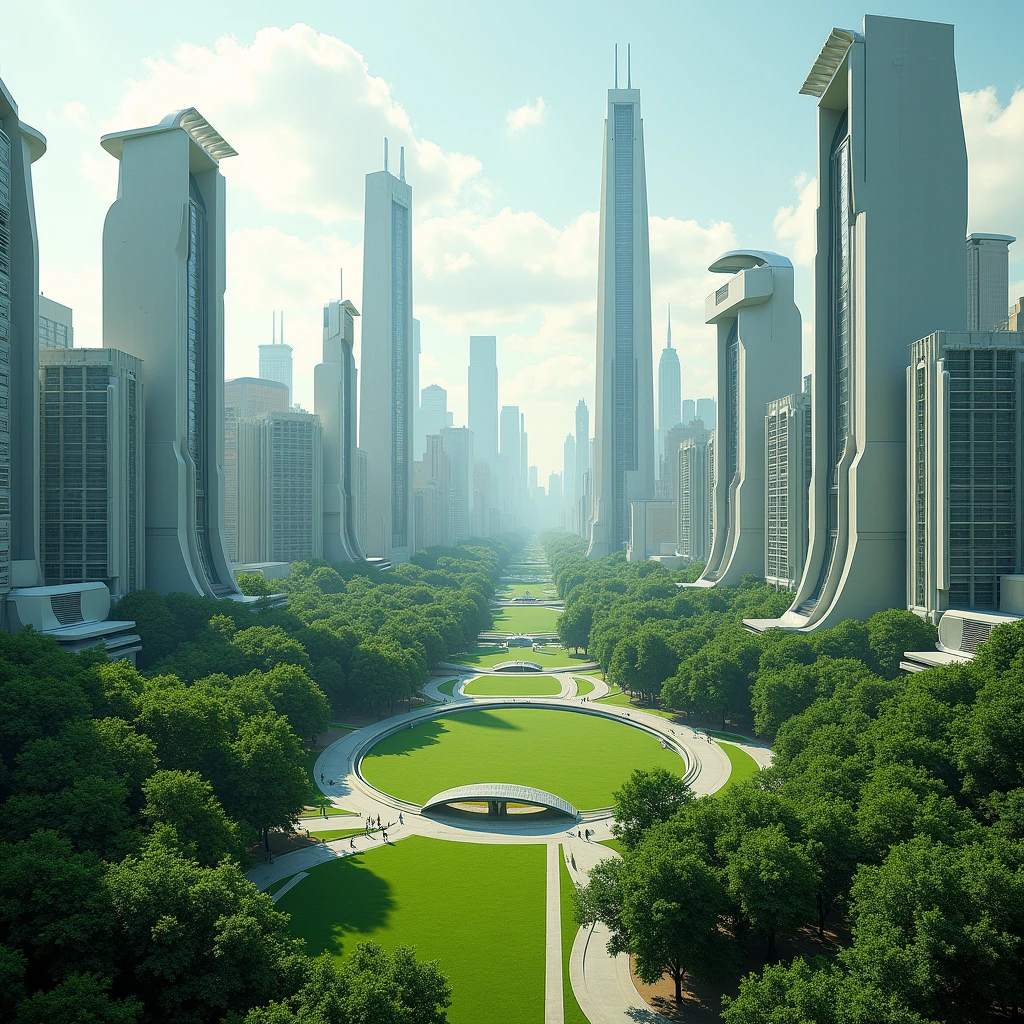 A render of a central park, surrounded by future constructions, of realistic image