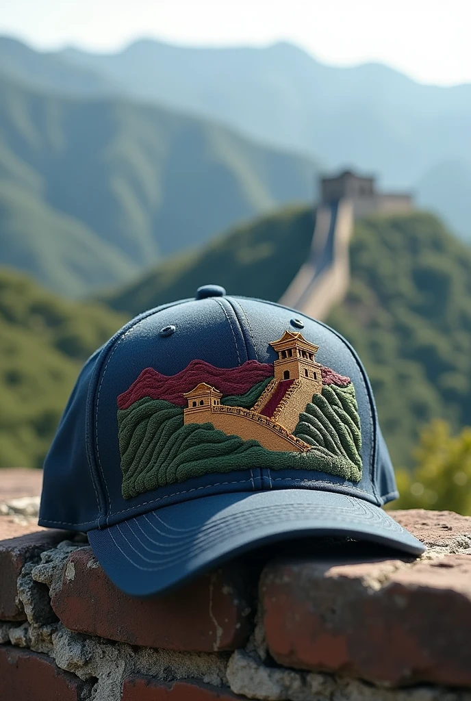 Baseball hat Great Wall china embroidered on the front side.