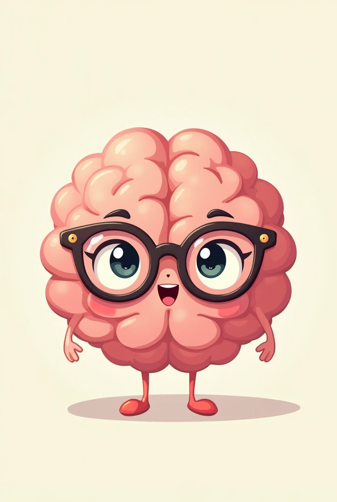 cute brain, cartoon and with glasses