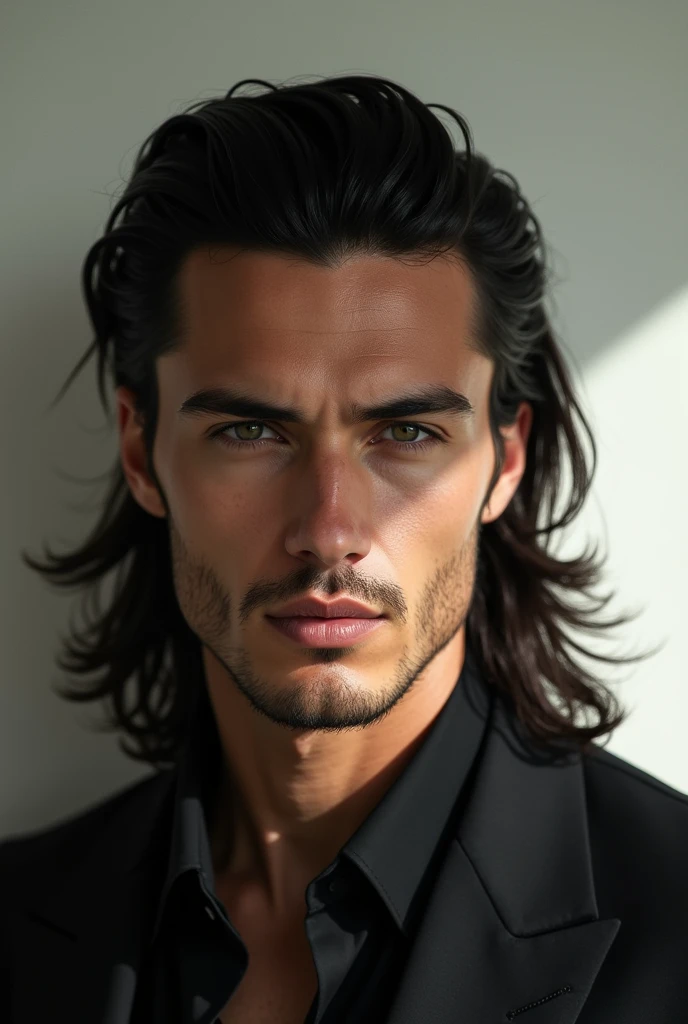 Single man with diamond face shape and long hair push back