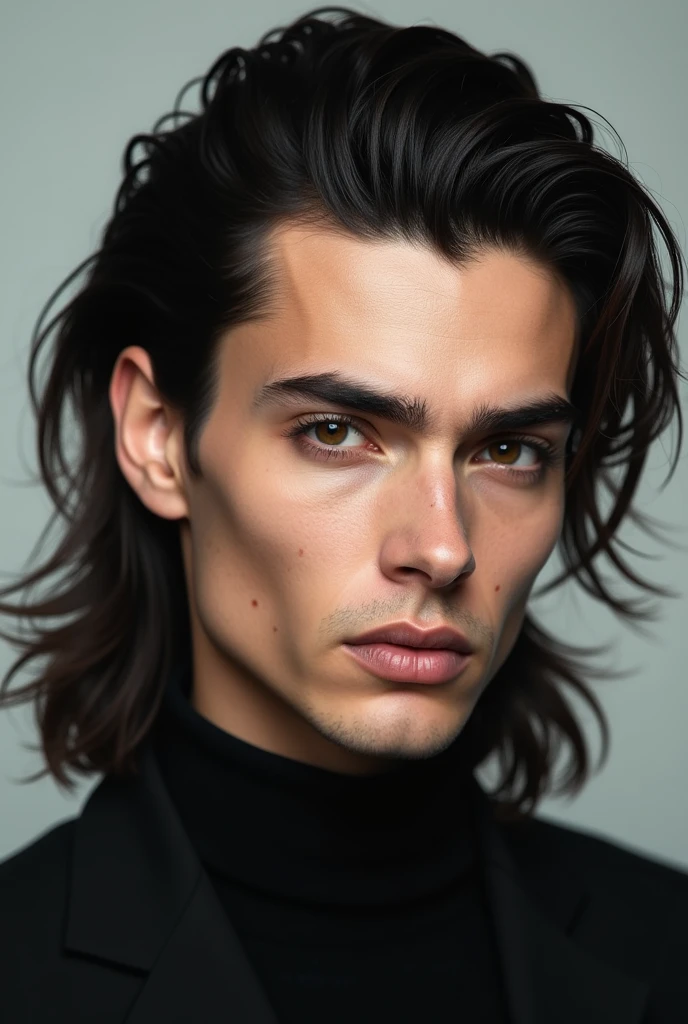 Single man with diamond face shape and long hair push back
