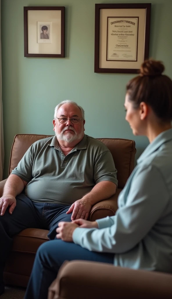 fat men doing threapy with female psychologist
