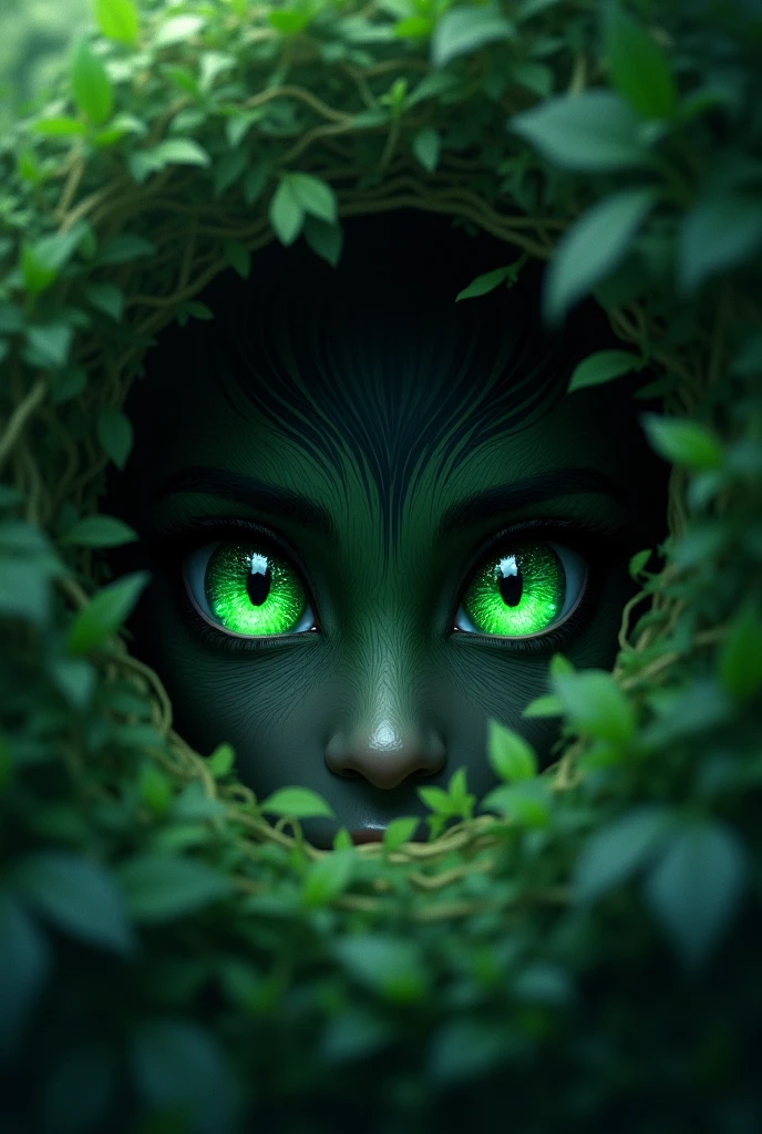 Green eyes looking out of a bush
