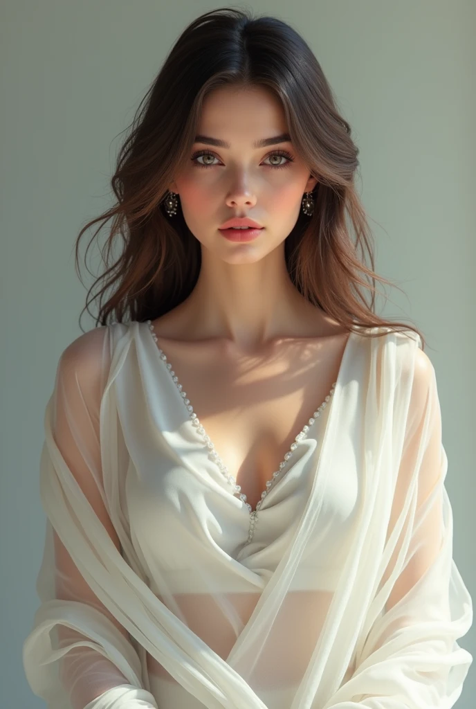 A beautiful Pakistani girl cute face with short forehead and long hair realistic  in white full dress covered with dupatta more realistic
