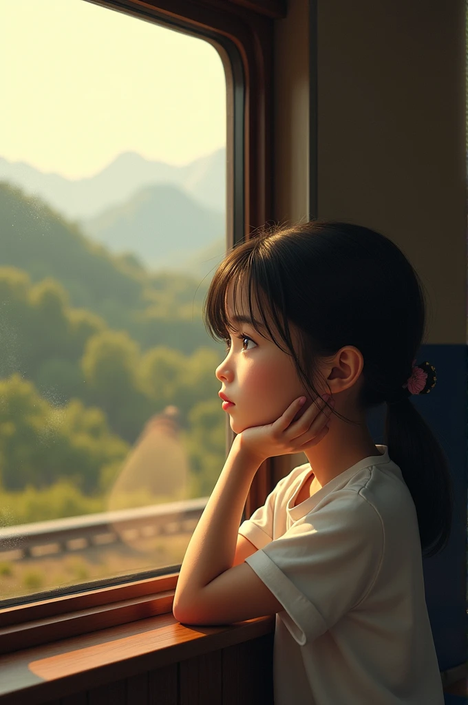 girl on a train looking out the window