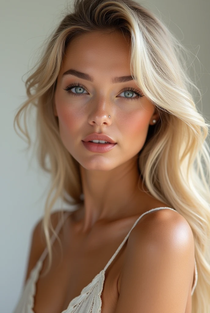 (photorealism:1.2), 1girl, the most beautiful girl, 20 years old woman. European face, Solo, Long Hair, Blonde Hair, almond eyes, High Resolution, Masterpiece, Anatomically Correct, Best Quality, Makeup, Accurate, Award Winning, High Details, UHD, Super Detailed, young, no wrinkles, toned, supermodel, big breasts, no freckles, slim waist