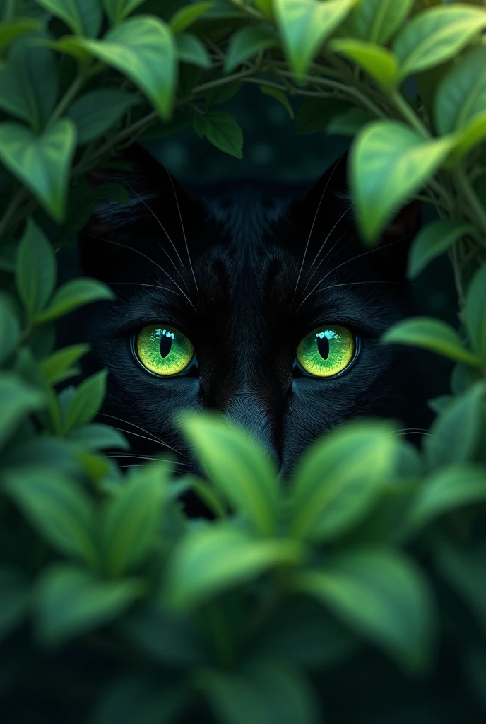 Green eyes looking out of a bush
