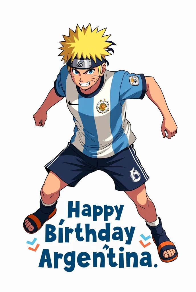 Narruto with the Argentine shirt with a white background and below he says happy birthday in Spanish