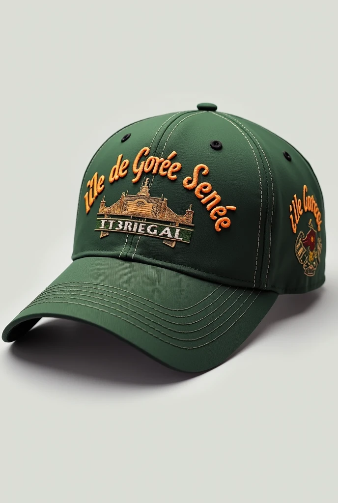 Baseball hat île de goré Senegal embroidered on the front side.