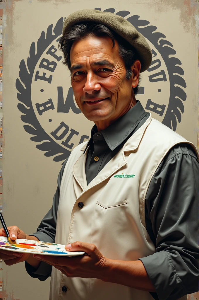 I want you to do the former president of Brazil Fernando Collor, painter's dress, with a logo there in the background that says Fernando color's