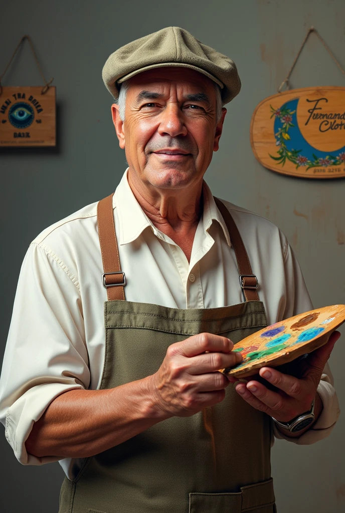 I want you to do the former president of Brazil Fernando Collor, painter&#39;s dress, with a logo there in the background that says Fernando color&#39;s