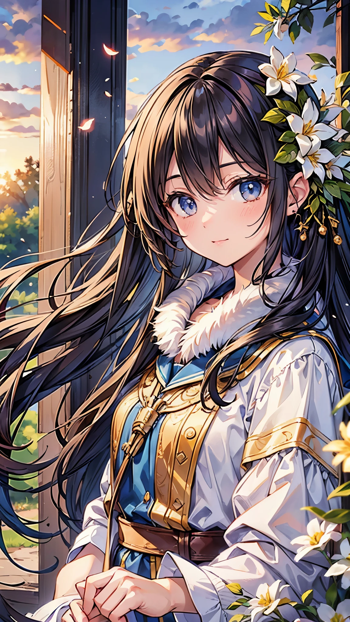 ((Highest quality)),(Ultra-high resolution),(Super detailed),(Detailed Description),((The best CG)),(masterpiece),Highly detailed art,(Art with precise detail:1.5), Like a little bird, Gentle Eyes, mutter, spring, Wind, Kindness, sun, Intensity, Amusement, Light steps, Looking Ahead, Adorable, crop, happiness