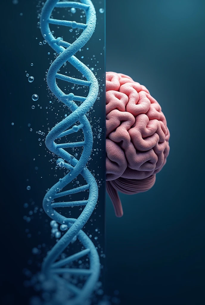 Double helix gene chain on the left side, sticking of half of the brain to the right side, all surrounded by a stethoscope