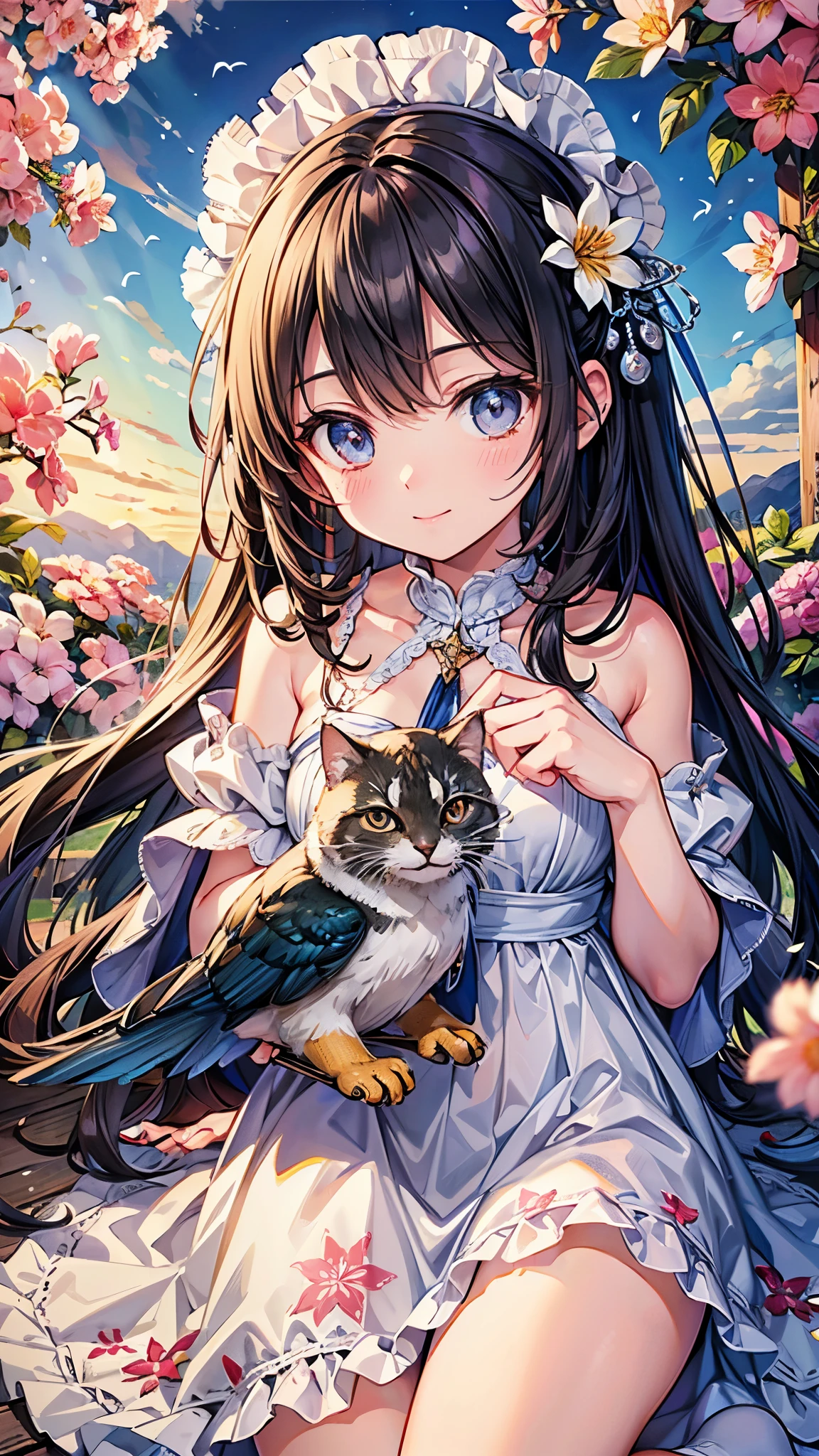 ((Highest quality)),(Ultra-high resolution),(Super detailed),(Detailed Description),((The best CG)),(masterpiece),Highly detailed art,(Art with precise detail:1.5), Like a little bird, Gentle Eyes, mutter, spring, Wind, Kindness, sun, Intensity, Amusement, Light steps, Looking Ahead, Adorable, crop, happiness