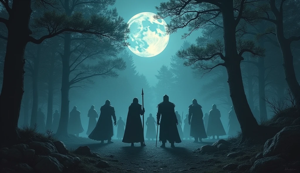 In the shadows, we prepare for the night La Danse Macabre, in the midst of the fight Armored strong, we stand as one Raising banners 'til the battle's won (Raiders of La Danse Macabre) We forge through the fire In the moonlight, our spirits rise high Wielding power that cannot die Echoes of valor, under the starlit sky Charging forward, with a battle cry Through the chaos, we find our call La Danse Macabre, we shall not fall Beneath the ancient trees, the ground shakes We face our destiny, whatever it takes Steel and magic, in harmony they sing As we embrace the battle, feel the power they bring (Raiders of La Danse Macabre) We forge through the fire On the battlefield, shadows take their form With heart and blade, through the darkest storm Legends whisper, of our might (We fight for honor, our endless night) (Raiders of La Danse Macabre) We forge through the fireThrough valleys deep and mountains high Our spirits undying, we reach for the sky The melodies of conquest, in the air they ring Chiors of the moon, hear our souls sing (Raiders of La Danse Macabre) We forge through the fire With every clash of steel, our legend grows In the heart of war, our courage shows Bound by fate, we never yield Guided by honor, our fate is sealed (Raiders of La Danse Macabre) We forge through the fire With the stars as our guide, we march through the night La Danse Macabre,