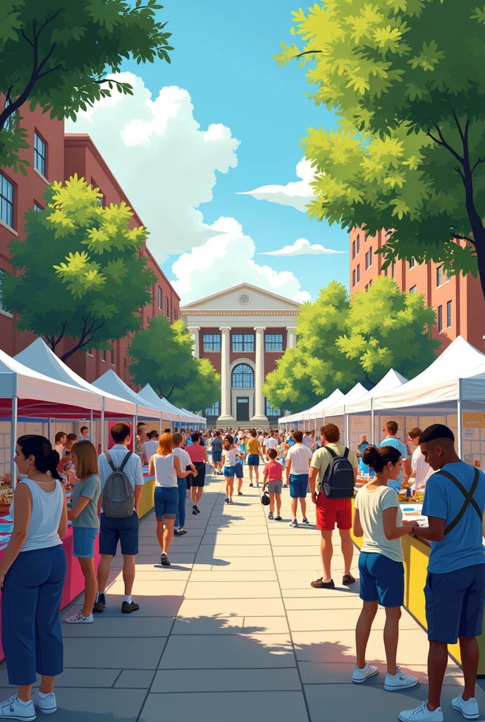 An image of an educational institution hosting a health fair or wellness promotion event 
