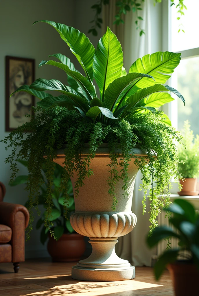 a pot with many plants that have many leaves
