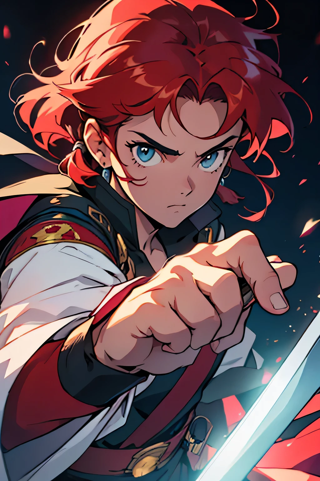 score up_9,score up_8,score up_7,source_アニメ,retro,masterpiece,best quality,super fine illustration,super detailed,8k,(lora:0.7),BREAK male,18 yo,red hair,Swordsman,cool cool cool,mantle,BREAK perfect hands,perfect body,perfect face,sharp eyes,BREAK city,detailed background,beautiful background,