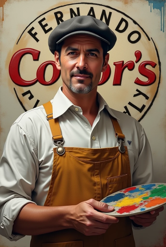 I want you to do the former president of Brazil Fernando Collor, painter's dress, with a logo there in the background that says Fernando color's