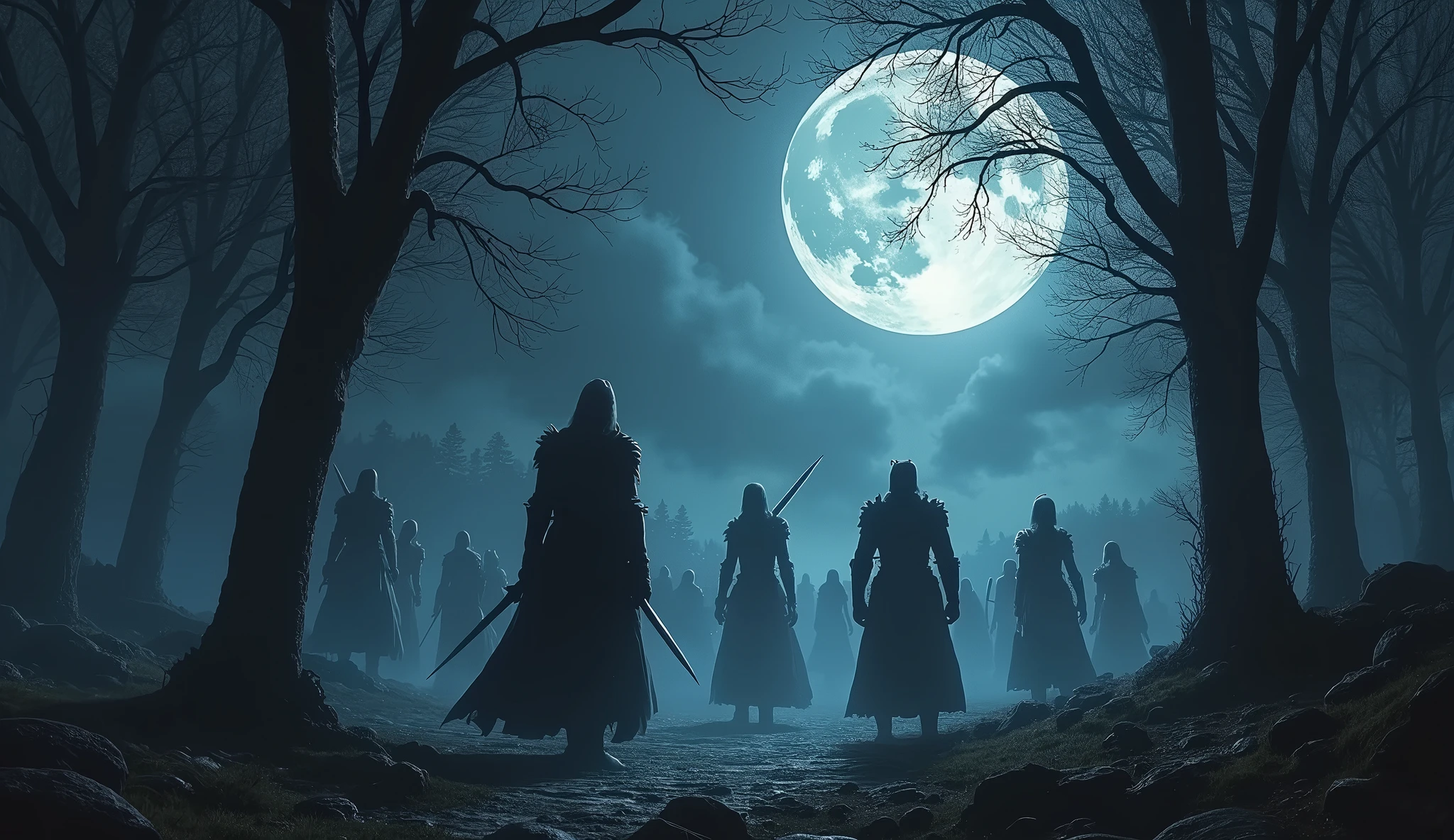 In the shadows, we prepare for the night La Danse Macabre, in the midst of the fight Armored strong, we stand as one Raising banners 'til the battle's won (Raiders of La Danse Macabre) We forge through the fire In the moonlight, our spirits rise high Wielding power that cannot die Echoes of valor, under the starlit sky Charging forward, with a battle cry Through the chaos, we find our call La Danse Macabre, we shall not fall Beneath the ancient trees, the ground shakes We face our destiny, whatever it takes Steel and magic, in harmony they sing As we embrace the battle, feel the power they bring (Raiders of La Danse Macabre) We forge through the fire On the battlefield, shadows take their form With heart and blade, through the darkest storm Legends whisper, of our might (We fight for honor, our endless night) (Raiders of La Danse Macabre) We forge through the fireThrough valleys deep and mountains high Our spirits undying, we reach for the sky The melodies of conquest, in the air they ring Chiors of the moon, hear our souls sing (Raiders of La Danse Macabre) We forge through the fire With every clash of steel, our legend grows In the heart of war, our courage shows Bound by fate, we never yield Guided by honor, our fate is sealed (Raiders of La Danse Macabre) We forge through the fire With the stars as our guide, we march through the night La Danse Macabre,