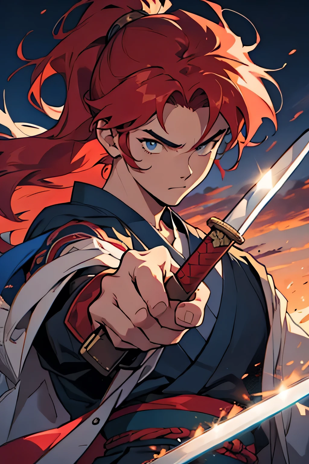 score up_9,score up_8,score up_7,source_アニメ,retro,masterpiece,best quality,super fine illustration,super detailed,8k,(lora:0.7),BREAK male,18 yo,red hair,Swordsman,cool cool cool,japanese,BREAK perfect hands,perfect body,perfect face,sharp eyes,BREAK city,detailed background,beautiful background,