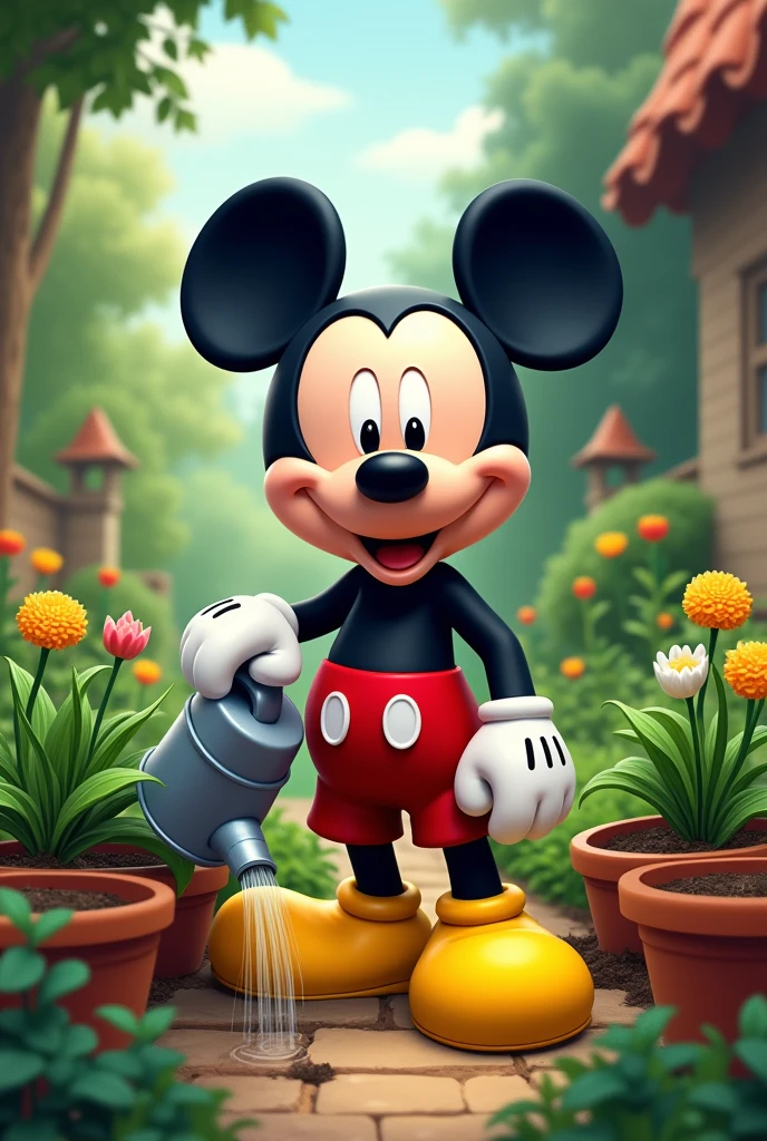 Mikey mause en 2D regando las plantas eetio disney