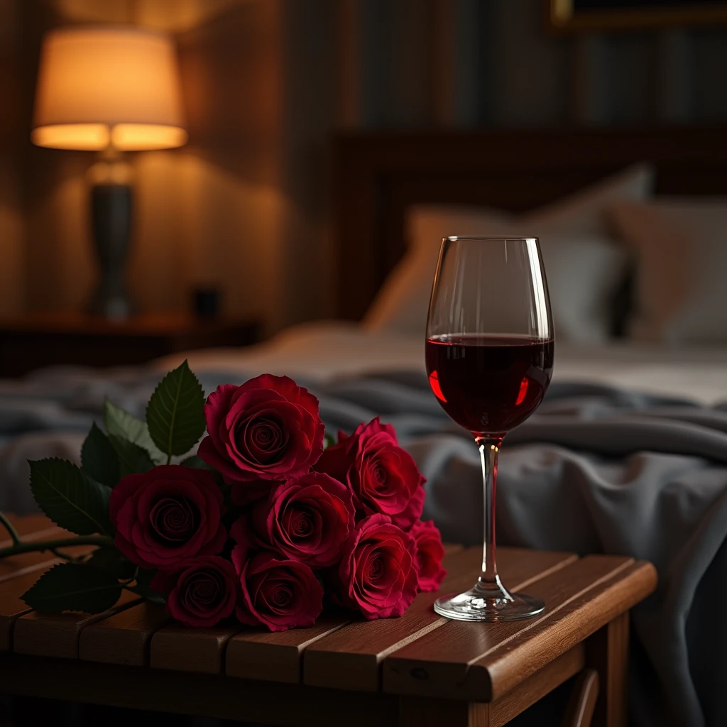 rose,Grape Wine,table,bed,night