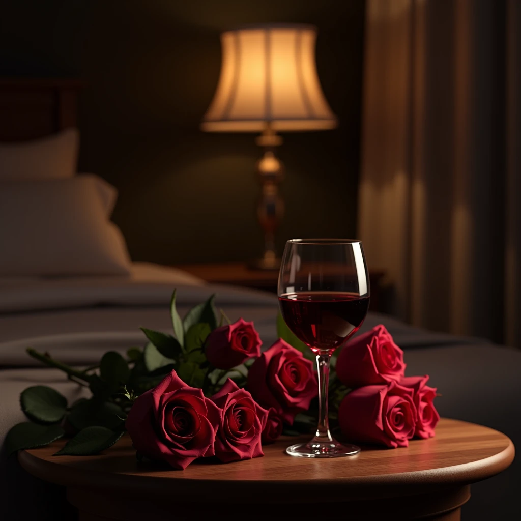 rose,Grape Wine,table,bed,night